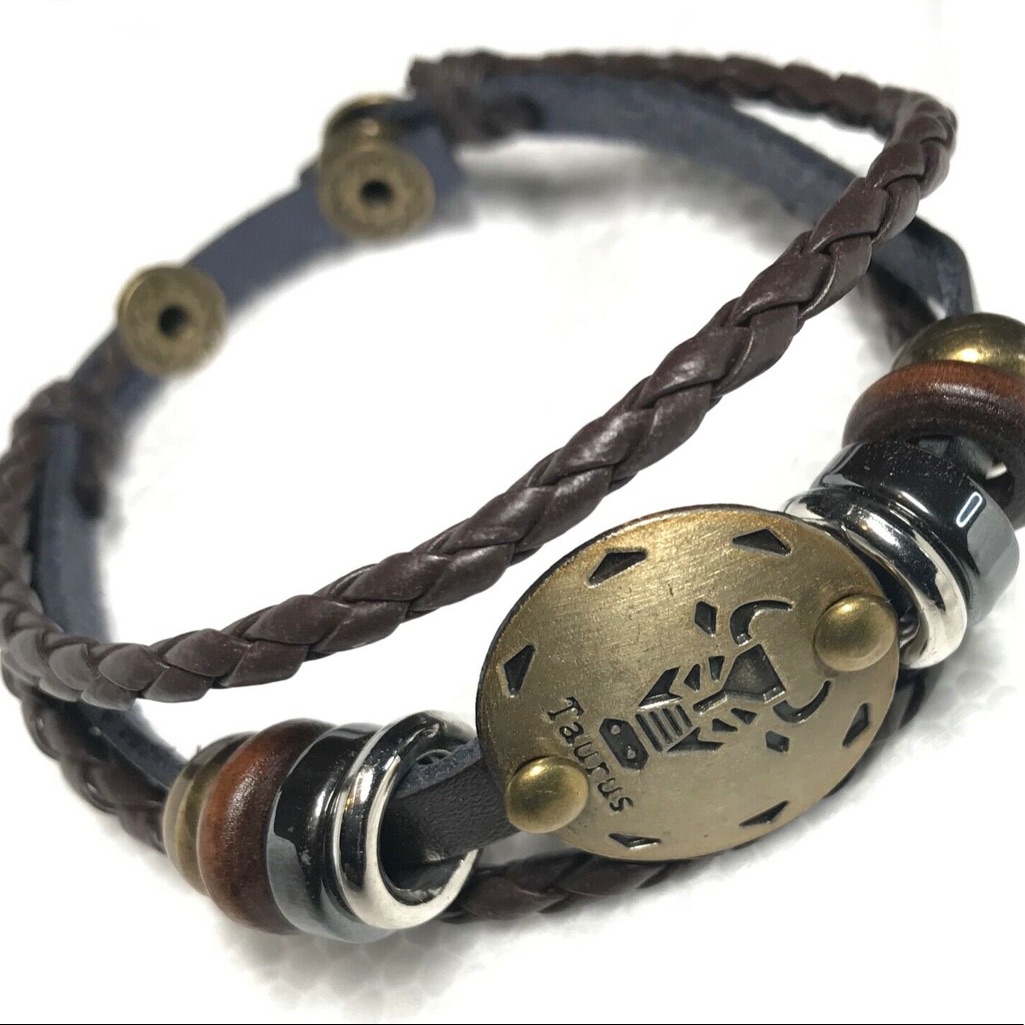 Leather Bracelet Taurus Zodiac With Charms